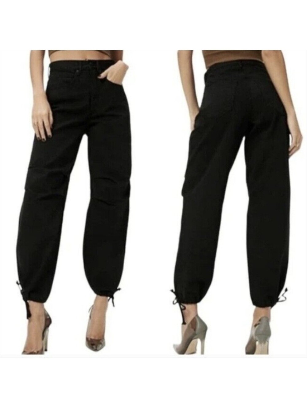 Good American NWOT Uniform High Waist Ankle Tie Trousers in Black
